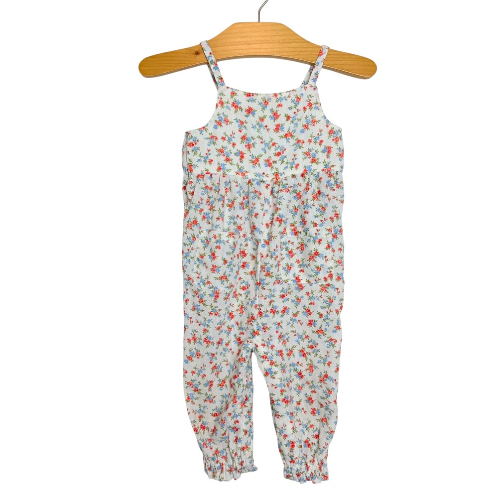Old Navy Baby Girls Floral Jumpsuit White Red Blue Flower Print